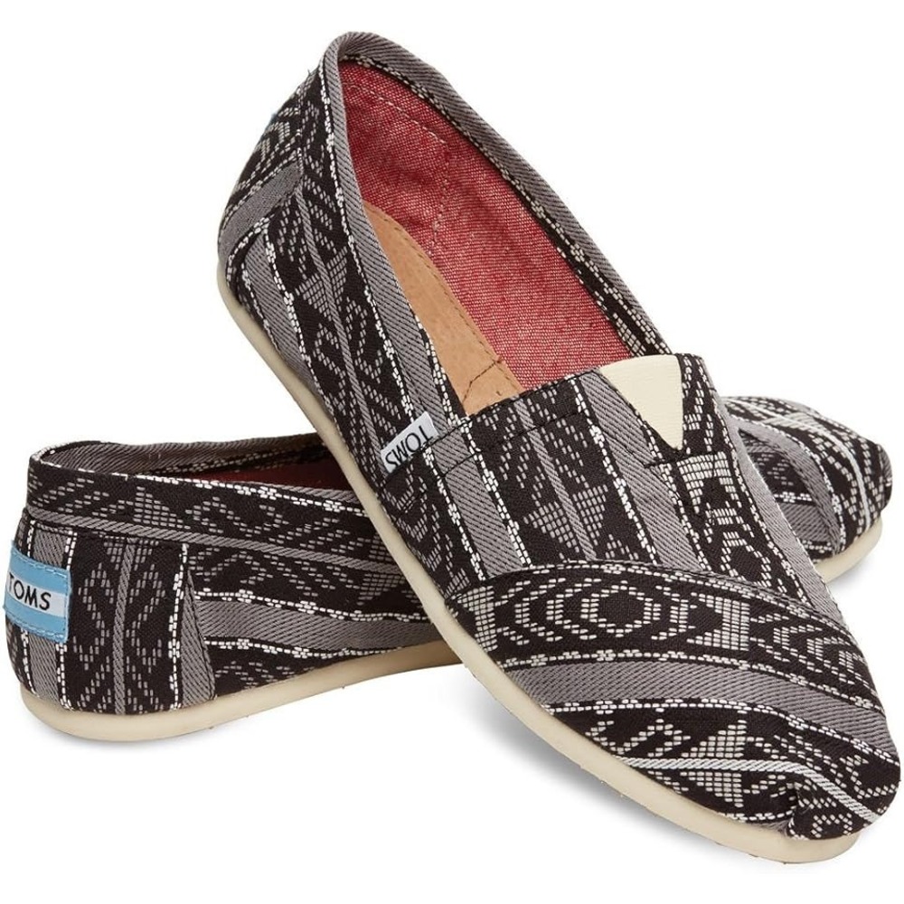 TOMS Classic Alpargata Black Grey Geometric Woven Slip On Flats Womens 8